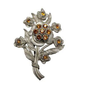 Little Nemo Flower Bunch Amber Rhinestone Bouquet LN/25 Vintage Silver Tone